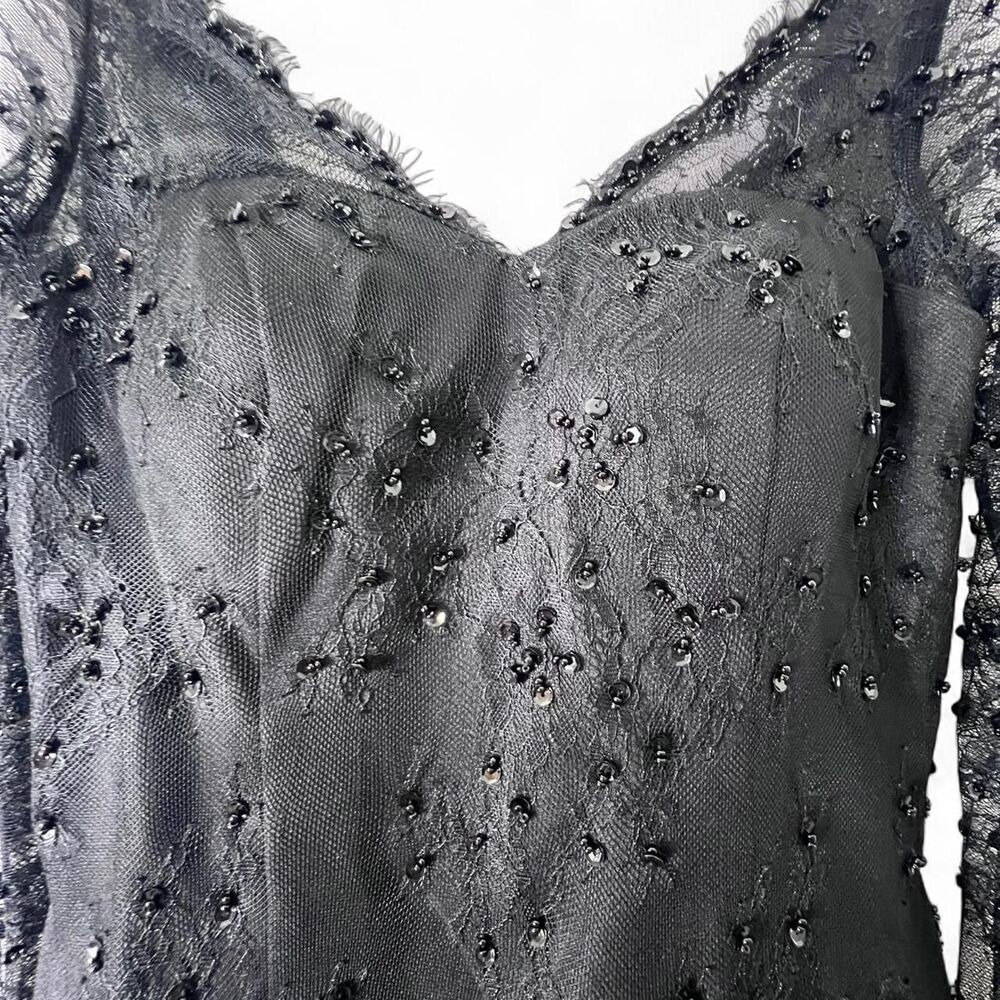 Elegant Black Lace Evening Dress with Sheer Long Sleeves - Picture 9 of 9